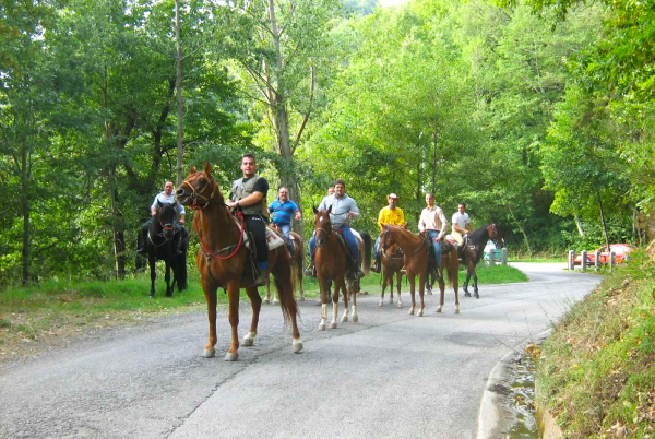 persone che fanno un escursione a cavallo attrazione a viggianello nel parco del pollino