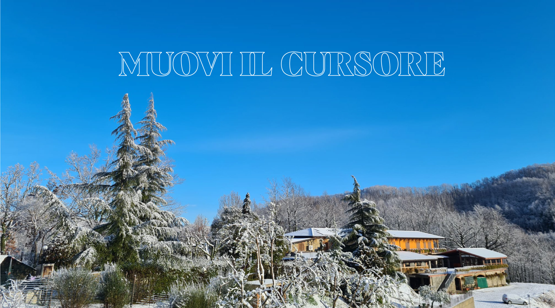 agriturismo bosco principe innevato con alberi e tetto pieni di neve